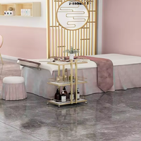 Chariot de Salon de Beauté Moderne en Métal à 3 Niveaux pour Pédicure et Manucure, Doré, 4 Roues