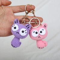Vente en gros de jouets animaux en tricot amigurumi mignons, porte-clés chaton noir en crochet, breloques de sac pour filles