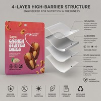 Op maat bedrukte 4-laags hoog-barrière plastic zakken voor noten en snacks, met heat seal en eurogat voor gedroogd fruit, cashewnoten, dadels, OEM groothandel