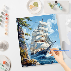 CHENISTORY Kit Pittura a Numeri Paesaggio Marino per Adulti, Tela Numerata con Colori Acrilici per Decorazione Murale e Regalo - Product Image 4