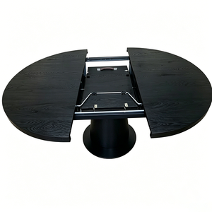 <span class=keywords><strong>Table</strong></span> à manger extensible ronde en bois au design minimaliste, base conique en MDF noir, 47"-63", pour salon ou hôtel - Product Image 3