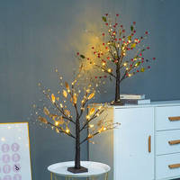 Tischbaum-Lichterkette, batteriebetrieben, goldene Beerenblätter, warmweiß, für Weihnachtsfeiern, Hochzeiten, Innendekoration