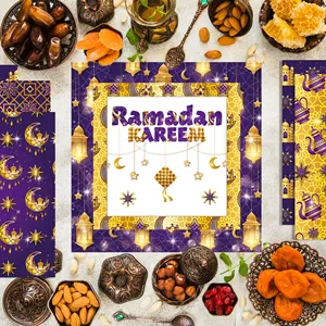 Ramadan Mubarak dekorasi Album foto pembungkus Hadiah ungu dan emas kertas Scrapbook DIY dua sisi