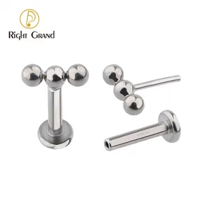 Titanium New Design Threadless Push Pin Triple Beads Lip Labret Ring Body Piercing Jewelry