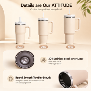 Vaso de Viaje Personalizado de 40 oz, Taza de Café de Acero Inoxidable de Doble Pared, Vaso Térmico Estándar de Metal con Asa - Product Image 2