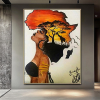 Peintures classiques de femmes africaines, art mural abstrait en forme de carte d'Afrique, impressions sur toile aquarelle, affiches pour la décoration intérieure