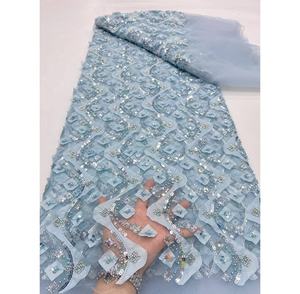 Tissu Dentelle de <span class=keywords><strong>Luxe</strong></span> Tissu Brocart En Dentelle De <span class=keywords><strong>Luxe</strong></span> De Haute Qualité Cordon Français Blanc Perlé Tulle Tissu - Product Image 4