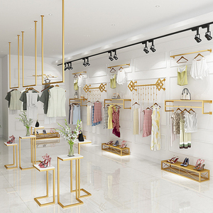 Estantes Metálicos Dorados <span class=keywords><strong>para</strong></span> Colgar Ropa en la Pared, <span class=keywords><strong>para</strong></span> <span class=keywords><strong>Tiendas</strong></span> de Moda, Muebles <span class=keywords><strong>para</strong></span> <span class=keywords><strong>Tiendas</strong></span> de Ropa - Product Image 2