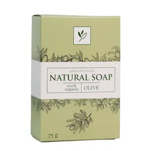 Embalaje personalizado al por mayor, caja de papel cosmética pequeña verde elegante, caja de regalo de jabón natural plegable para el cuidado de la piel