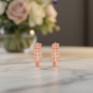 Orecchini a Cerchio E2377 Placcati in Oro Rosa a Forma di Pianta con Cristalli e Strass, Classici da Indossare Ogni Giorno - Product Image 2