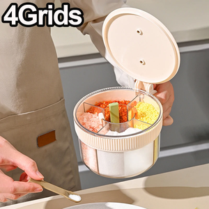 Juego de 4 recipientes transparentes de plástico para especias, a prueba de humedad, con divisiones, para sal, azúcar y condimentos, con cucharas para la cocina - Product Image 6