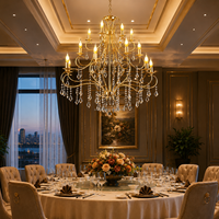 Lustre en fer forgé doré de luxe avec cristaux, forme de bougie, luminaire suspendu pour hôtel, salle de banquet, décoration intérieure de chambre d'hôtes