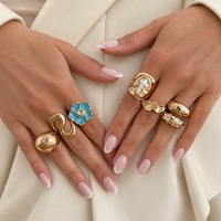 Set Cincin Tumpuk Tidak Beraturan Motif Bunga Enamel Vintage untuk Wanita, Cincin Jari Tebal Gaya Y2K untuk Sehari-hari, Aksesoris Perhiasan, Hadiah