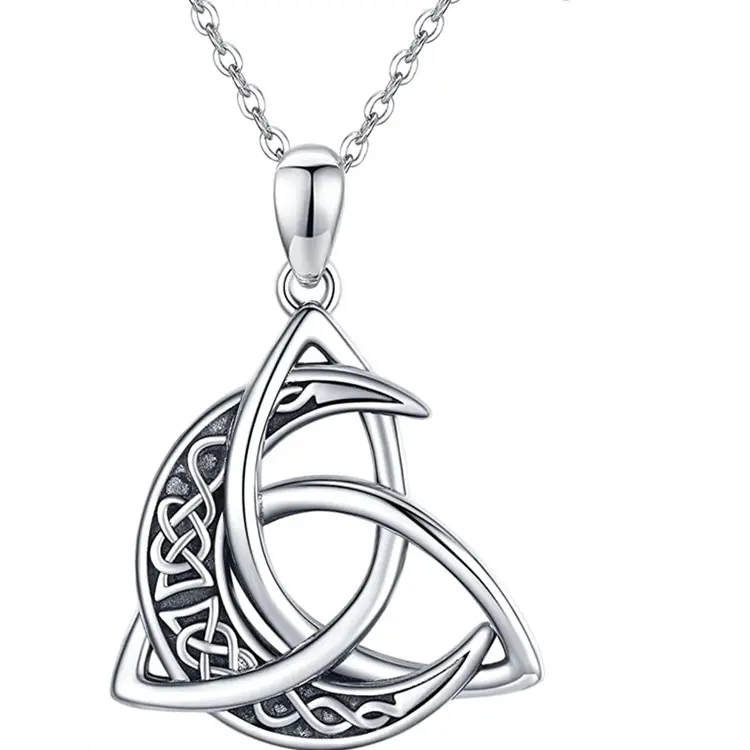 925 Sterling Silver Celtic Knot Moon Pendant Necklace Crescent Irish Necklace Celtic Jewelry Gift