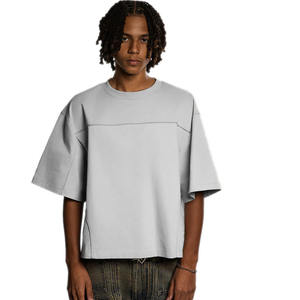 <span class=keywords><strong>T</strong></span>-<span class=keywords><strong>shirt</strong></span> Casual da uomo con Pullover in cotone misto tessuto subacqueo Logo personalizzato Texture verticale allentata per il Design bianco stampato - Product Image 1