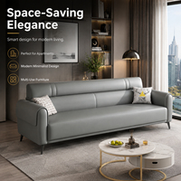 Canapé en cuir gris de luxe moderne trois places, design minimaliste, gain de place, mobilier commercial pour hôtel et appartement