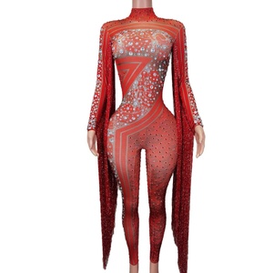 Venta al por mayor traje brillante <span class=keywords><strong>flecos</strong></span> strass Spandex <span class=keywords><strong>mono</strong></span> mujeres Drag Show Dance leotardo Sexy borla puesta en escena <span class=keywords><strong>mono</strong></span> - Product Image 1