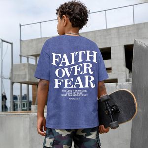 T-shirt FOXA Faith Over Fear, effet délavé, 100% coton, manches courtes, motif religieux, t-shirt pour homme, verset biblique chrétien - Product Image 4