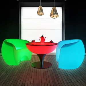 Bangku Led luar ruangan dapat diisi ulang, furnitur Led bangku Bar dengan kendali jarak jauh meja Bar mebel Led