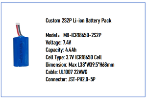 멜라스타 딥 사이클 7V 리튬 배터리 신제품 맞춤형 모델 <span class=keywords><strong>2S2P</strong></span> ICR18650 7.4V 4400mAh 리튬이온 배터리 팩 스피커용 - Product Image 6