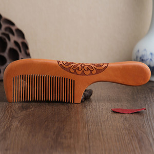Peigne <span class=keywords><strong>en</strong></span> <span class=keywords><strong>bois</strong></span> Weijun épaissi, sculpté double face, anti-statique, avec logo personnalisable pour cadeau - Product Image 3