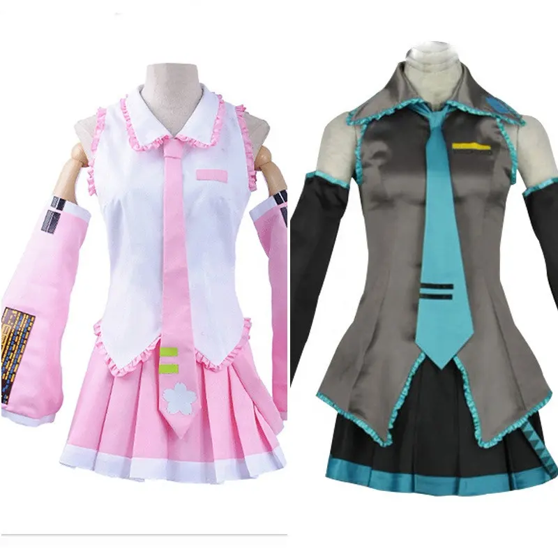 Wholesale Vocaloid Miku Cosplay Wig Costume Pink Blue Miku Anime Cosplay Outfits Halloween Party Dress Costumes