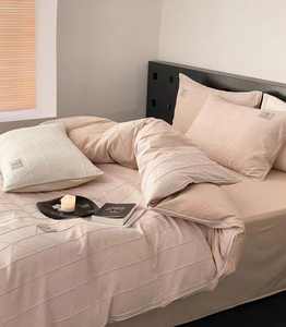 Set di biancheria da letto in cotone lavato jacquard di lusso set copripiumino solido personalizzato - Product Image 5