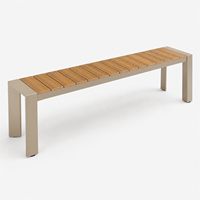 Table de repas d'extérieur avec structure en aluminium, plateau en composite bois-plastique (WPC), rectangulaire, pour patio, jardin, cour, restaurant