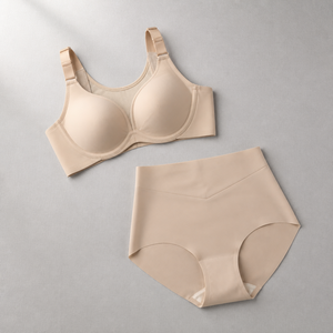 Ensemble soutien-gorge à armatures doux et couvrant Morning Mist pour femme et culotte gainante taille haute, bonnets D-G grande taille, antibactérien rafraîchissant - Product Image 5