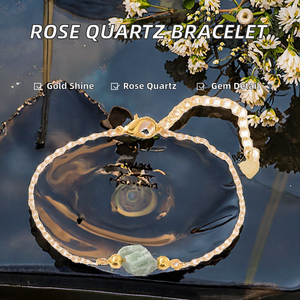 Hot Sell Children's <b>Gold</b> Plated Zinc Alloy Customize Natural Crystal Beads <b>Rose</b> Quartz Bracelet-Gift for Wedding Occasions - Product Image 2