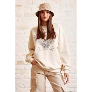 Sudadera de Cuello Redondo Color Crema para Mujer, Informal, Tejida, Transpirable, 320g, Sin Forro - Product Image 5