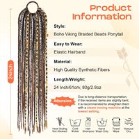 Extension per Coda di Cavallo Boho da 24 Pollici Intrecciata a Mano con Perline Dreadlock e Elastico per Capelli, Leggera, per Cosplay