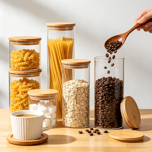 Barattolo di Lusso <span class=keywords><strong>in</strong></span> <span class=keywords><strong>Vetro</strong></span> Borosilicato con Coperchio <span class=keywords><strong>in</strong></span> Bambù per Uso <span class=keywords><strong>in</strong></span> Cucina - Contenitori per Spezie, Lanterne, Portacandele - Product Image 5