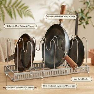 Organizzatore Regolabile per Pentole e Padelle, Scaffale Espandibile per Cucina con Fessure a U, Porta Coperchi per Sotto Lavello - Product Image 1