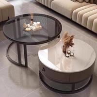 Mesa de Centro Redonda de Mármol, Diseño Moderno y Minimalista de Lujo Ligero para Sala de Estar y Apartamentos Pequeños, Modelo 250627