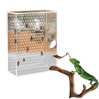 Boîte d'alimentation transparente en acrylique pour lézards et caméléons, boîte d'alimentation pour reptiles, boîte à nourriture pour insectes à fixer au mur avec ventouses