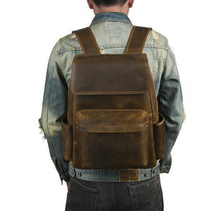 Crazy Horse Leather Retro <b>Backpack</b> Brown <b>20L</b> Large Capacity For Commuting And Travel - Product Image 1