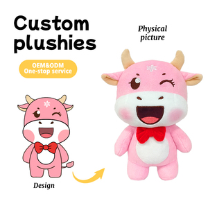 Juguete de peluche de vaca Rosa guiño personalizado hecho a pedido mascota IP corporativa muñeca de algodón marioneta de mano juguete de peluche muestra de diseño - Product Image 1