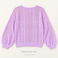 Pull personnalisé pour femme en maille ajourée, col lacé, manches longues bouffantes, idéal pour les vacances
