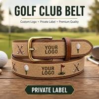 Ceinture de golf tressée beige personnalisée avec motif chariot de golf et garniture en cuir pour les boutiques de golf professionnelles et la vente de cadeaux