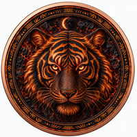 Pièces de monnaie en cuivre 5 oz, haute relief, .999 Cuivre pur, impression UV colorée, Tête de tigre, Rayures noires, Lune, Pièce de monnaie de collection