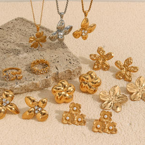 2025 fábrica Vintage Acero inoxidable 18K chapado en oro collar anillo pendientes temperamento flor Stud pendientes regalos para mujeres - Product Image 4