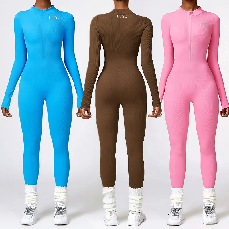 XW-CLT6953 New Top Selling Active One Piece Yoga Sets for Women Fitness Long Bodysuit Ribbed Yoga Jumpsuit Workout Jumpsuit