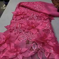 Tissu en dentelle de tulle brodé de grandes fleurs avec perles et paillettes pour robe de soirée - Grande Vente