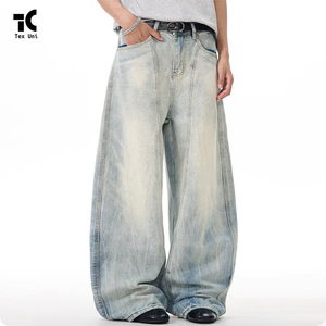 <span class=keywords><strong>Jeans</strong></span> Denim Blu Chiaro Retrò a Gamba Larga <span class=keywords><strong>con</strong></span> Patchwork, Traspiranti, Stile Y2K, di Alta Qualità, Personalizzati, Lavati, Modellanti, Comodi e Casual - Product Image 4