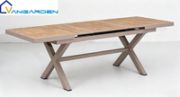 Ensemble table et chaises extensibles en plastique-bois pour jardin d'hôtel moderne, cadre en aluminium empilable et imperméable, mobilier haut de gamme