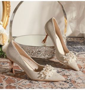 Chaussures de mariée champagne à bout pointu et talons hauts pour femme, assorties pour mariage Xiuhe - Product Image 2