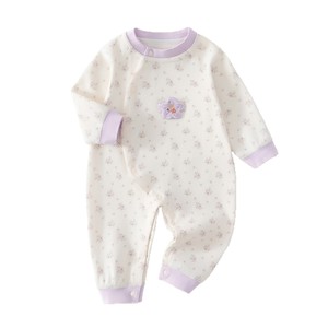 Body de Algodón Puro para Bebé, Manga Larga, Primavera-Otoño, con Estampado de Flores Moradas, Ropa Interior para Gatear - Product Image 5