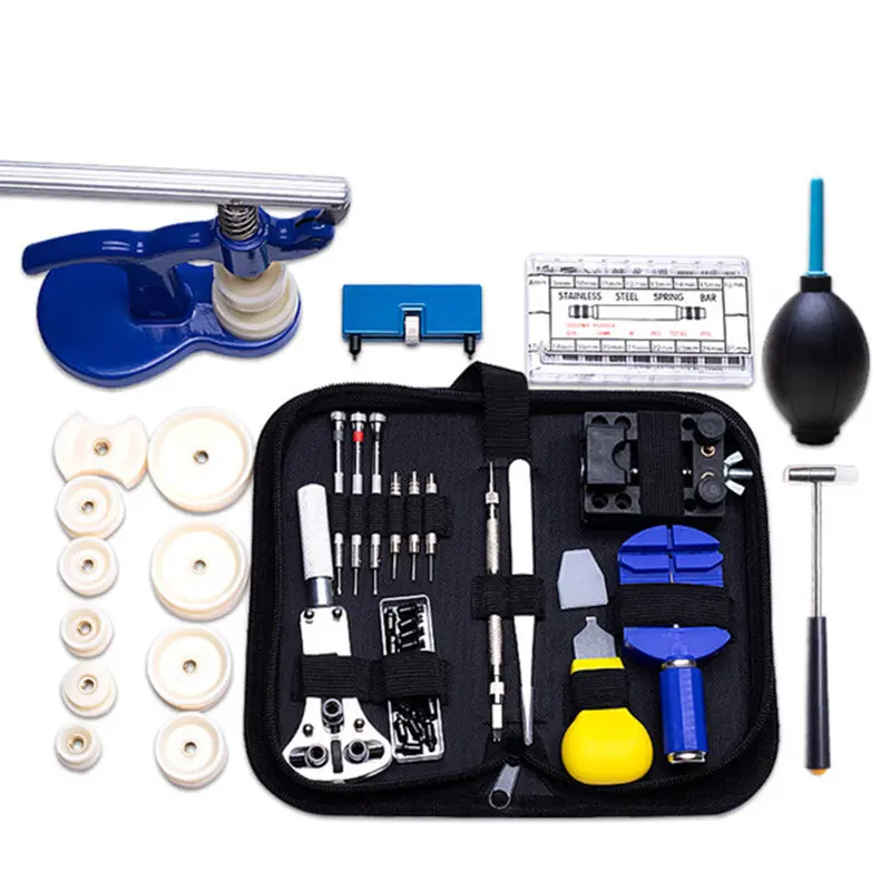 multi-function 406 pcs watch repair tool kit with watch case closer and dust blower Watchmaker Strap Pin Battery Cover