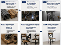 Ensemble de 2 chaises de salle à manger industrielles, assise en bois, pieds en métal, finition antique, chaises d'appoint pour salle à manger
